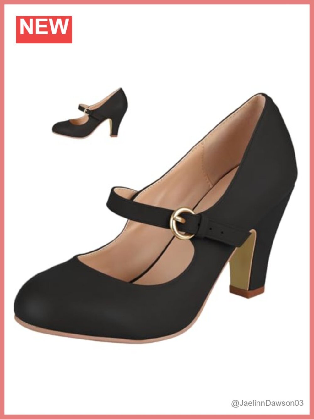 Women's Kitten Heel Mary Jane Pumps Ankle Strap Round Toe Faux Leather